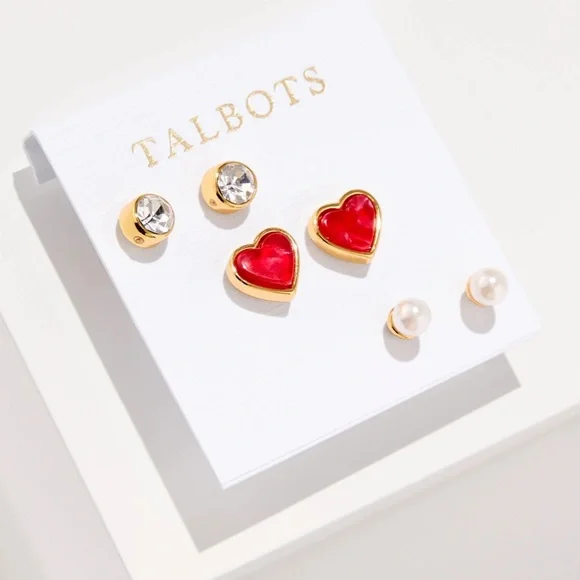 Talbots Romantic Hearts Stud Earring Set Of 3 Pairs NWT - Picture 1 of 4